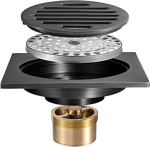 Siphon de sol de douche carré de 10,2 cm – Laiton – Grand débit – Couvercle amovible – Gris pistolet – Désodorisant – Drain de bonde de douche de qualité supérieure