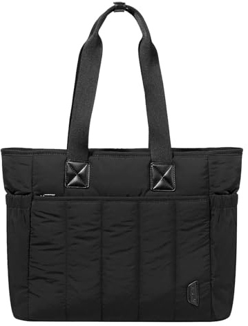 VASCHY Bolso Acolchado Mujer Grande Ultraligero Impermeable con Compartimento Portátil y Libros Tote Shopper Bandolera para Universidad Viaje Trabajo y Playa,Negro
