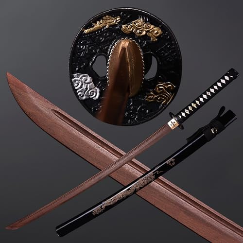 Espada madera de 103 cm con vaina,Espada madera Kendo Sparring,Espada de wengué natural,Entrenamiento lucha con espada,Katana de madera - Espada samurái de madera para niños,Katana madera hecha a mano