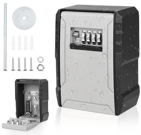 DBREAKS Cassaforte per Chiavi, Cassetta di Sicurezza con Codice a 4 cifre, Cassetta Chiavi Muro, Cassetta Sicurezza Chiavi, Impermeabile Cassetta Portachiavi, Grande Cassetta Sicurezza Chiavi (Grigio)