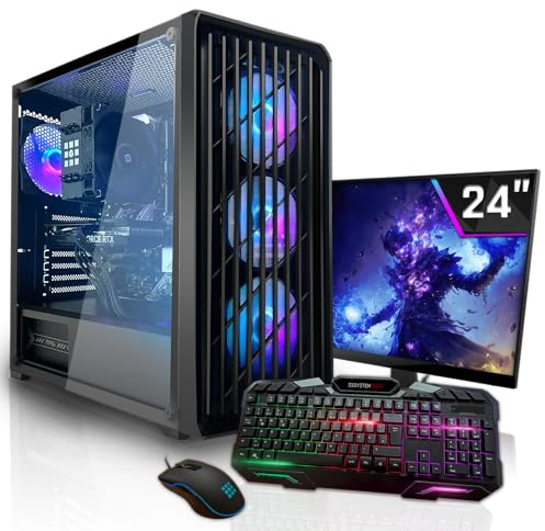 SYSTEMTREFF Gaming Komplett PC Set AMD Ryzen 5 8400F 6x4.7GHz | Nvidia RTX 5060 Ti 8GB | 1TB M.2 NVMe | 32GB DDR5 RAM | Windows 11 | 24 TFT Monitor | Desktop Paket Computer für Gamer, Gaming