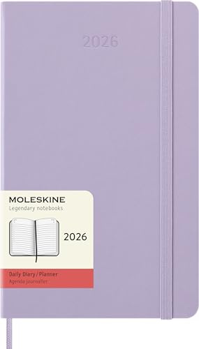 Moleskine Agenda Diaria, Agenda Diaria 2026 12 Meses, Con Tapa Dura y Cierre Elástico, Formato Grande 13x21 cm, Color Lila