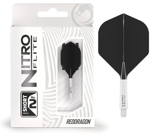 RED DRAGON Darts – Nitro Flite Integrada Sistema de Vuelo y Eje – No.2 Forma y diseño – Blanco & Negro Color, Longitud Corta