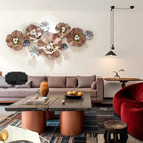 WJFTODAY Decorazione da Parete Grande Decorazione da Parete in Metallo - Arte da appenderrna Decorazione da Parete in Metallo con Loto, Adesivi murali in bassorilievo 3D, Sfondo Moderno per Divano 3D