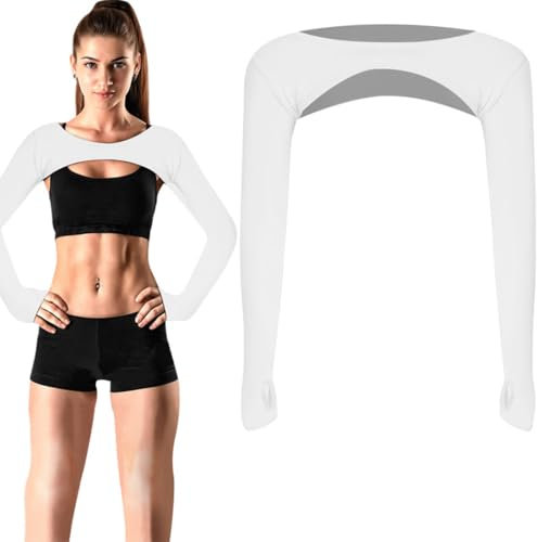 Armstulpen Damen, UV-Schutz Bolero, Uv Schutz Kühlende Arm Sleeve, Kurze Sonnenschutzoberteile, Kühlschal Armmanschettes mit Fingerlöchern, Fingerlose Handschuhe Ärmel (Weiß)