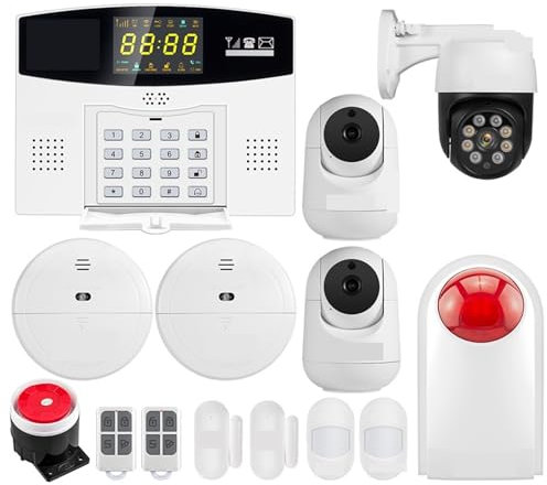 Système de sécurité Domestique, Système Intelligent 4G W214, Anti-cambriolage sans Fil, GSM, Contrôle D'alarme De Sécurité for Maison Intelligente, Écran LCD, Caméra IP