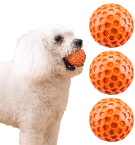 SDFWGG Set da 3 Palla Giocattolo per Cani con Squeaker Pallina a Nido d’Ape da Masticare e Lanciare Diametro 55 mm Colore Arancione Palline per Cani