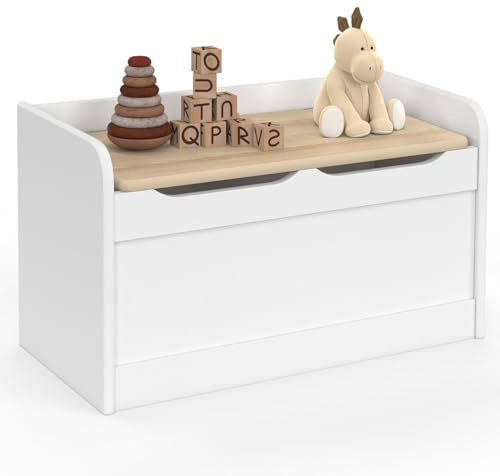 IDMarket - Sitzbank mit Aufbewahrungstruhe für Kinder, 60 cm, aus Holz, Weiß und Buche