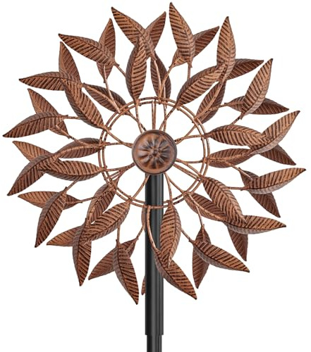 KHayRovies Wind Spinners Outdoor for Yard Garden, 360° Metal Windmills Art Decor with Stake, Kinetic Wind Sculpture for Lawn Patio Outside Ornaments, 63.5 x 12.5 Inches (Rust Color)