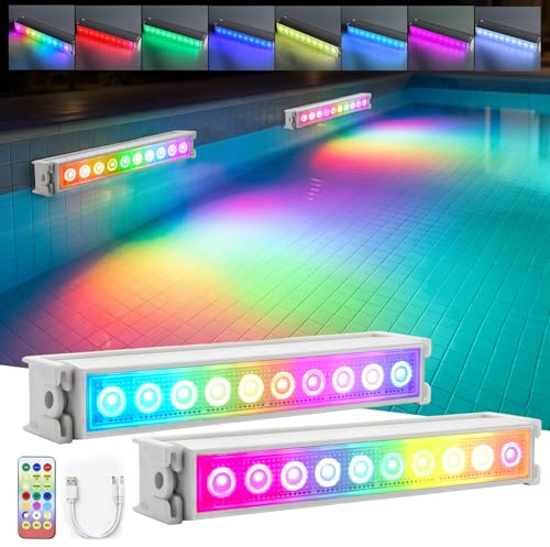 Rechargeable Submersible Pool Lights,2500mAh Hot Tub Lights Underwater | Drill-Free Adhesive,RGB Color Changing LED Pond Lights with Timer for Aquarium,Garden,Yard,Pool,Fountain,Landscape-2 Pcs