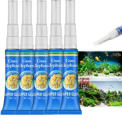 5-Pack Aquarium Glue, Clear Silicone Sealant for Fish Tank Plants & Decor | Fast Curing & Waterproof Reef & Moss Glue for Aquascaping