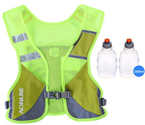 AONIJIE Unisex Running Chaleco de hidratación Ultraligero Mochilas Trail Ideal para Senderismo Maratón Escalada y Ciclismo con 2 pcs Botellas de 250 ml (Verde)
