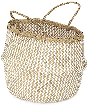 Compactor Cesta Redonda Belly L de Algas Marinas y Papel, Blanca - 35x35x32 cm