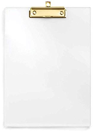 UNIQOOO Thick Clear Acrylic Clipboard with Shiny Gold Finish Clip, Perfect for Modern Arts Lover, Fashion and Style Expert, Calligrapher, Office, Seminars, Workshops, Home School, Classroom and Event
