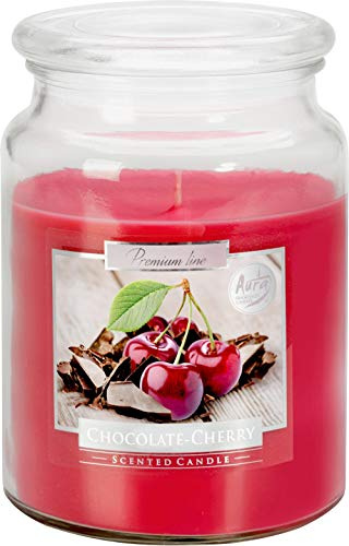 Große Duftkerze im Glas mit Deckel, Duft:Schokolade - Kirsch