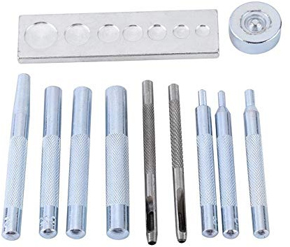 11pcs Leather Snap Fastener Setter, Steel Rivet Punch | Durable steel hole puncher kit for DIY craft repair, includes 2.5mm+3mm punches, perfect for jeans, clothing, bags