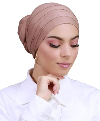 Turban hijab à enfiler bonnet croisé pour femme musulmane voilée TU-2 (Nude)