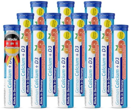 German Calcium + VIT. D - 240 Vegetarian Drink Effervescent Tablets - Orange-Grapefruit Flavor - Made in Germany