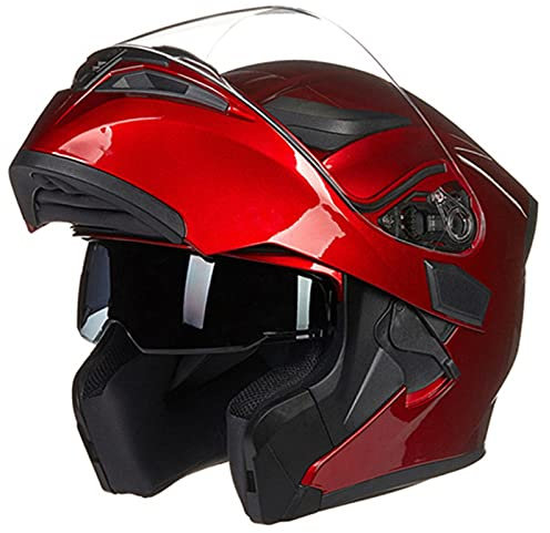 BCBKD Casque Integral Modulable Moto Flip Up, Double Visière, ECE Homologué, Scooter, Vélomoteur, Homme, Rouge, XL