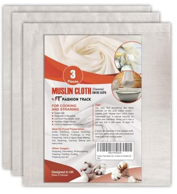 FT Muslin Cloths for Cooking 3 Pcs Cheese Cloths for Straining (35x50cm) | Grade 90 Reusable Lint-Free 100% Unbleached Cotton Cheese Cloths for Straining, Baking, Filtering & Cooking