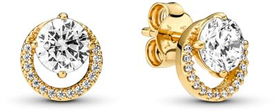 Pandora Funkelnder Runder Strahlenkranz Ohrringe mit 14 Karat vergoldete Metalllegierung, Kompatibel mit Pandora Timeless Armbänder