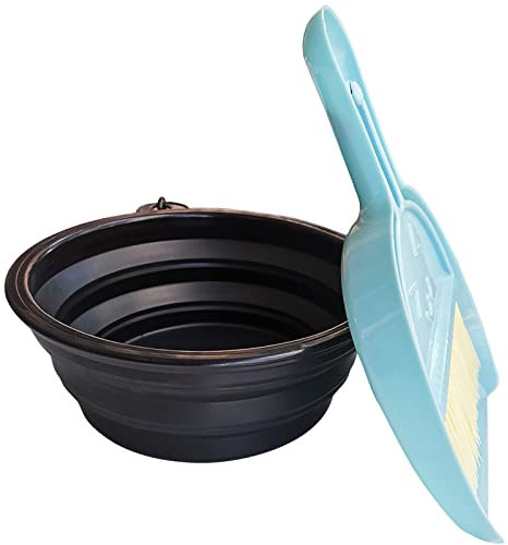 Cuenco plegable para perros con escoba y recogedor, cuencos plegables de alimentación para mascotas para gatos y perros, 1000 ml, grande, 34 onzas, de silicona expandible para alimentos y agua, cuenco