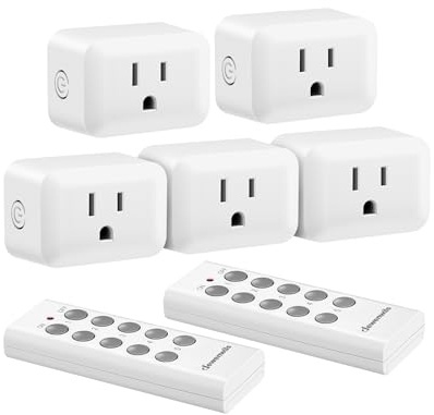 DEWENWILS Wireless Control Outlet for Christmas Decor, Programmable and Expandable Electrical Switch, 100FT Range, 125V/15A/1875W Light Switch, 2 Remote and 5 Outlets