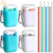 Anruyi 4Pcs Reusable Silicone Straws with Case, Drinking Silicone Straws Set Foldable Travel Straws with Cleaning Brush for Party Travel Household (25 x 1.1cm)