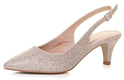 AJVANI dam damer låg mellanklack 50-tal slingback spänne spetsig domstol skor storlek, Skimmer i roseguld, 40 EU