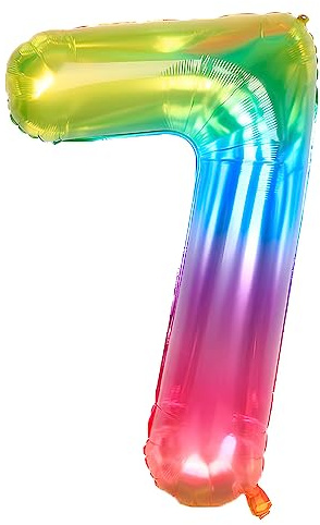 Ponmoo 40 inches Foil Balloons Numbers 7 Neon Rainbow (101cm), Inflatable Helium or Air, Giant Balloon Number 0-9, 10-29, 30-100, Grand Balloons for Anniversary Wedding Birthday Party Decoration