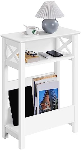 Yaheetech Narrow Side Table, Slim End Table with Storage Shelf, 70cm Height Sofa End Table, Morden Thin Side Table Small Bedside Table Nightstand with Magazine Rack for Living Room Small Space