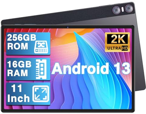 YESTEL Tablet 11 Pollici Android – 16 GB RAM + 256 GB ROM Espandibile 1TB, WiFi 5G, IPS 2000×1200, Octa-Core, 8600 mAh + Ricarica Rapida USB-C 18W, 4 Altoparlanti, GPS, 13 MP + 5 MP + 2 MP – Grigio