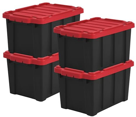 Iris Ohyama, Scatole Pieghevoli, 21L, Set di 4, Rosso, Compact, Solido, Impilabile, Per Garage, Scaffali, Scatola Organizer, Plastica, Contenitore, DDSKT-210