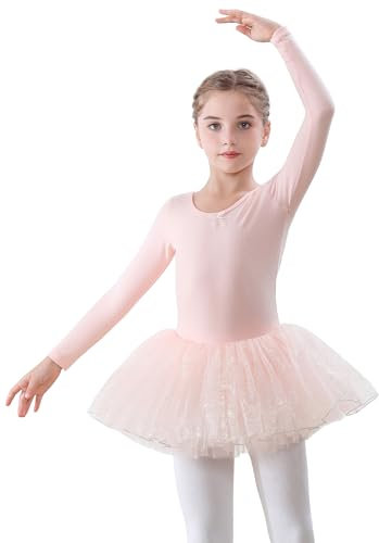 FONLAM Mädchen Ballettkleid Balletttrikot Baumwolle Ballettanzug Tanztrikot Tanzkleid Ballettrock Glitzer Ballett Tütü Kinder (3-4 Jahre, Rosa)