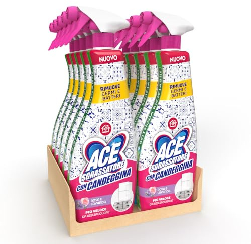 ACE Spray Sgrassatore Rosa, Fresco profumo di Rosa e Lavanda, Igienizzante, Elimina Sporco, Germi e Batteri, Pulizia Profonda per Superfici di Casa, 10 Spray da 600ml