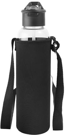 Gulujoy Glass Water Bottle 1 Litre with Straw Motivational Time Markings Neoprene Sleeve Carrier Bpa Free