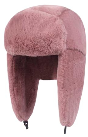 Chapka en Fausse Fourrure pour Homme Femme, Chapeau de Trappeur Anti-Vent Bonnets Aviateur d'hiver Chaud avec Earflap Casquette Russe pour Ski Chasse (FR/ES, Alpha/Lettres, Taille Unique, Rose)