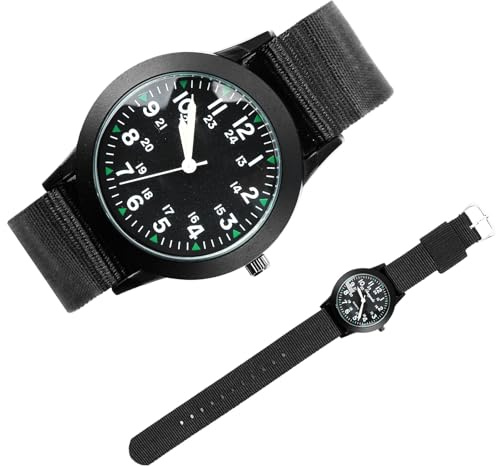 Bloomique Montre analogique à quartz pour homme - Bracelet en nylon - Brille dans le noir - Sport de plein air - 12/24 heures - Noir