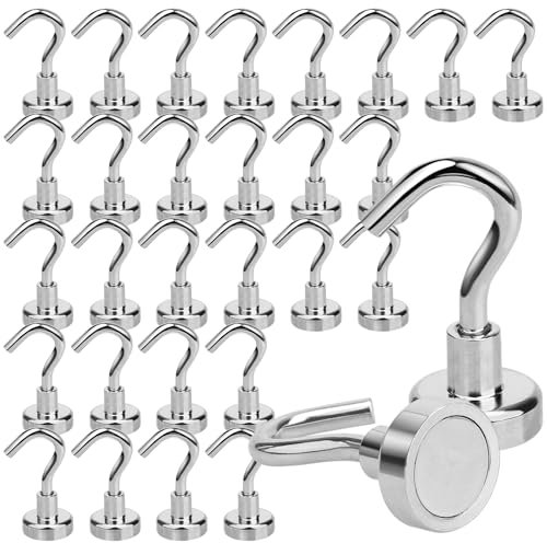 Orchideeknc 30 Pièces Crochets Aimantés Capacité de Charge 8KG/17.6LBS, Néodyme Crochet Aimanté Puissant, 16mm Crochet Magnétique Argenté