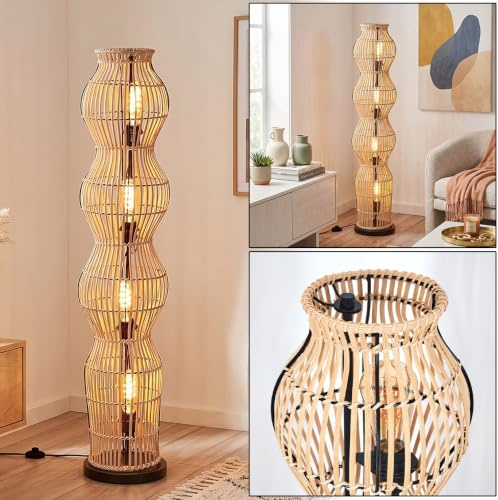 HOFSTEIN Golvlampa Cardeira, golvlampa i skandinavisk design, boho-stil med paraply av bambu i natur och ljuseffekt, E27, höjd 110 cm, fotströmbrytare – vardagsrum, sovrum, matsal, hall