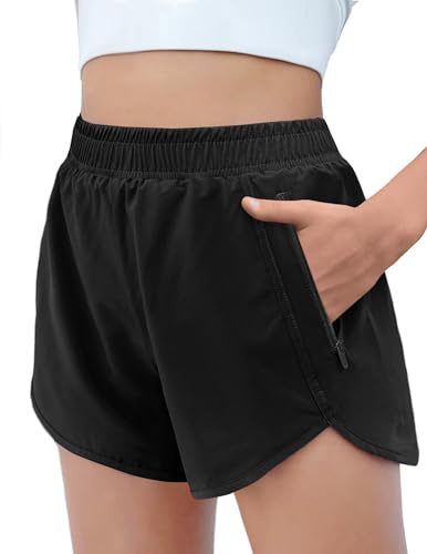 Arshiner Shorts Niñas Negros Pantalones Cortos Deportivos de Verano Short Activewear Pantalones Entrenamiento para niños con Forro de Malla Short de Ciclismo para Correr 13-14 Años