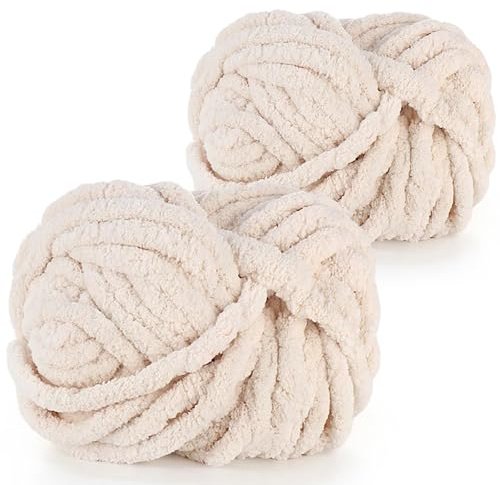 Coopay Dicke Wolle zum Häkeln, 2x240g Sperrige Armstricken Wolle zum Handstricken, Soft Chunky xxl Wolle zum Stricken für Decken, Kissen, Haustier Nest - Beige