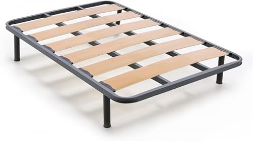 HOGAR24 ES Somier Reforzado de Láminas Anchas, Antirruido, Estructura 40x30 mm con Juego de Patas Roscadas, Firme y Duradero 135x190