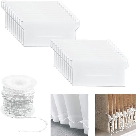 20 Stück Lamellenvorhang Ersatzteile Set, 127mm Beschwerungsplatten mit 10m Weiße Rollokette, Vertikaljalousie Zubehör für 127mm Lamellen, Bodenplatte für Vorhang Tür Fenster Zubehör