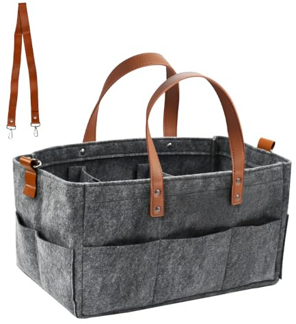 UHETLET Borsa per la Spesa in Feltro 40x20x19cm Borsa Pieghevole in Feltro con Manico Borse Shopper Donna in Feltr o Borse per il Trasporto con Tasca per la Spesa, le Gite, i Picnic, Grigio