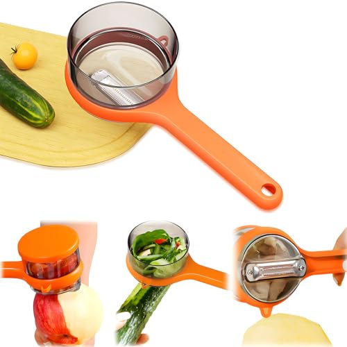Peeler with Container Double-Sided Blade Vegetable Peeler with Storage Box Multifunctional Veggie Carrot Potato Peeling Tool Smooth Peeling (Orange)
