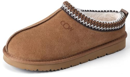 OOW Genuine Suede Slippers for Women with Memory Foam Fuzzy House Shoes for Indoor Outdoor