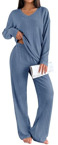 Ekouaer Lounge Sets for Women Long Sleeve Knit Pajama Sets 2 Piece Pj Sets