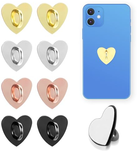 8 st hjärta telefonberlock 4 färger metall telefon fingerkrok självhäftande mobiltelefoner ringhållare hjärtformad klibbig greppslinga smarttelefoner tillbehör berlock ögla stativ nyckelring för