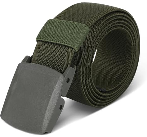 AiQInu Cinture da Uomo Elastica, 125 cm Nylon Cintura Tattica con Fibbia Plastica, Regolabile Cintura Uomo Senza Buchi, Veloce Attraverso il Controllo di Sicurezza Dell'Aeroporto
